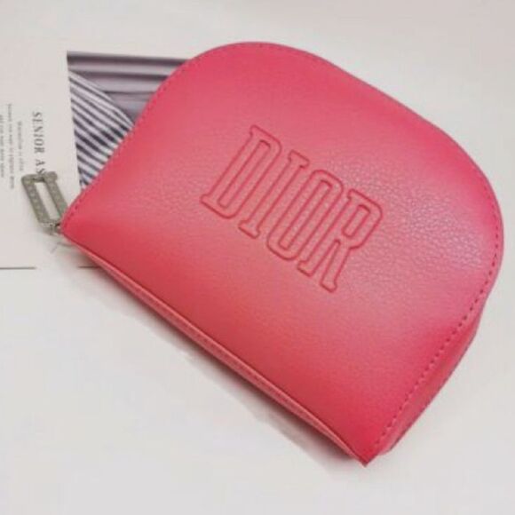 DIOR Makeup Pouch Cosmetic Bag (PINK CORAL) Size: 7"L x 5"H - Picture 1 of 13